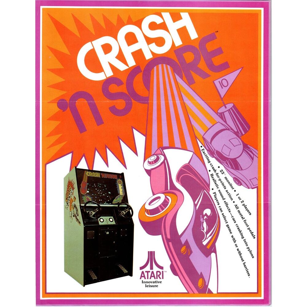 Crash N Score Video Arcade Game Flyer 1975 Vintage Artwork 8.5" x 11" Retro Rare